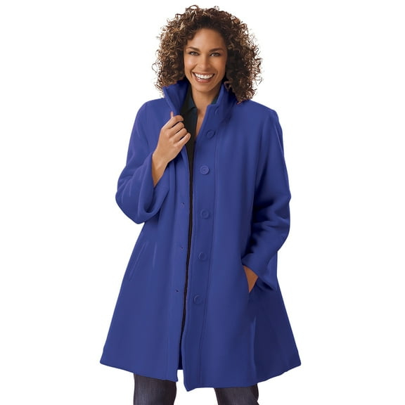 Woman Within Plus Size Fleece Swing Funnel-Neck Coat