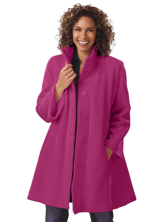 Plus Size Fleece Swing Funnel-Neck Coat
