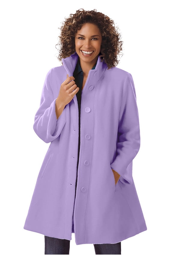 Plus Size Fleece Swing Funnel-Neck Coat