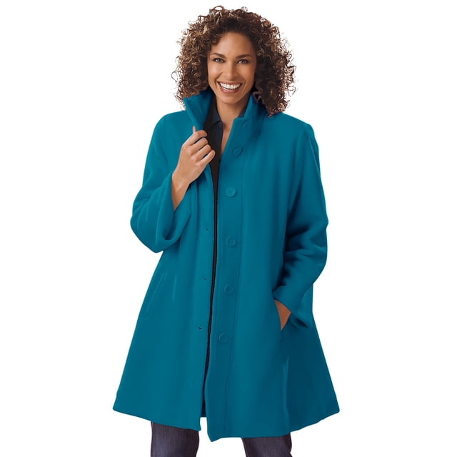 Woman Within Plus Size Petite Fleece Swing Funnel-Neck Coat
