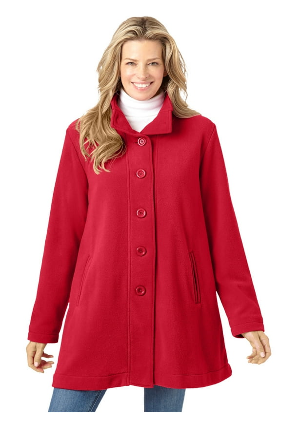 Plus Size Fleece Swing Funnel-Neck Coat