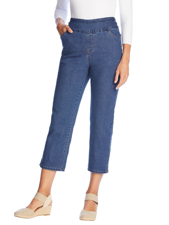 Plus Size Smooth Waist Pull-On Flex Fit Capri Denim Jeans
