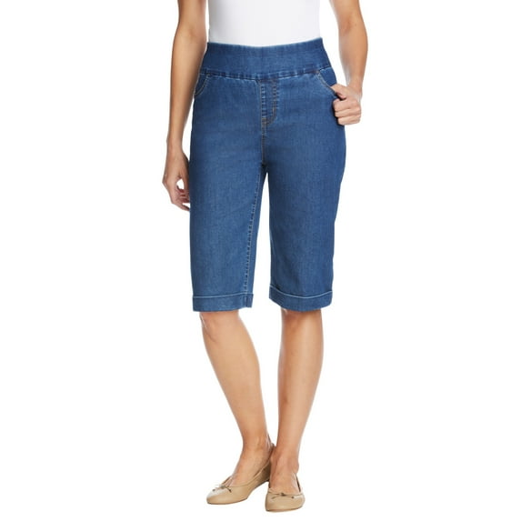 Woman Within Plus Size Pull-On Flex Elastic-Waist Stretch Denim Jeans Shorts