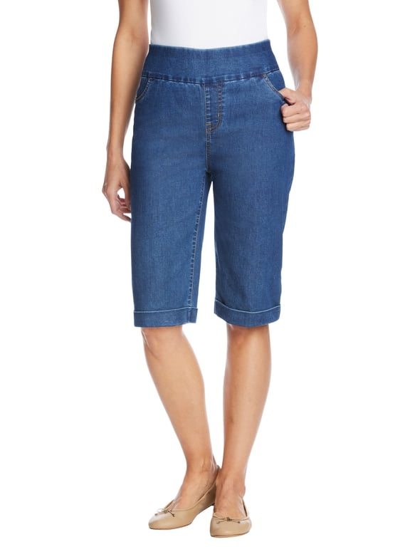 Plus Size Smooth Waist Pull-On Flex Fit Short Denim Jeans