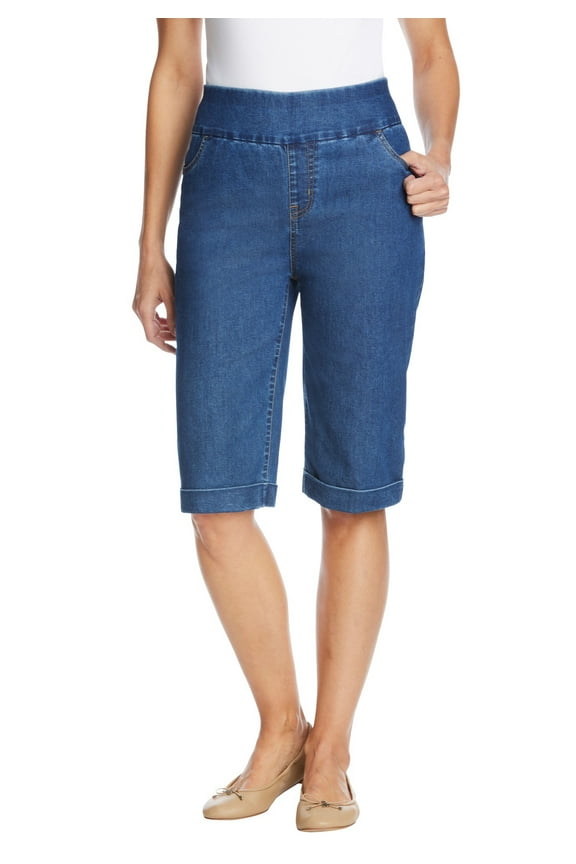 Plus Size Pull-On Elastic-Waist Stretch Denim Jeans Shorts