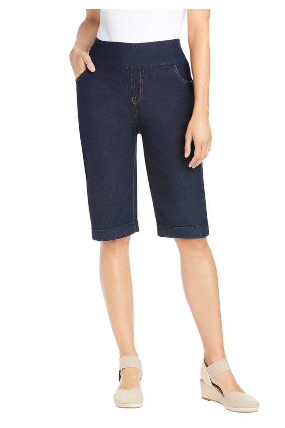 Plus Size Pull-On Flex Elastic-Waist Stretch Denim Jeans Shorts
