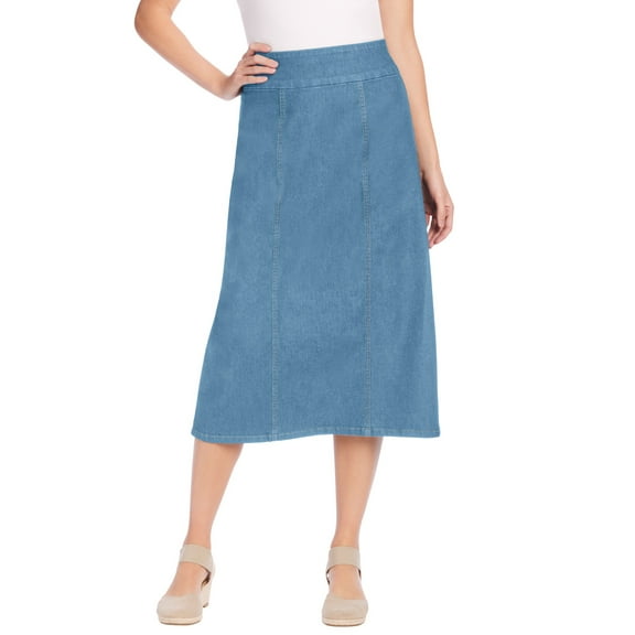 Woman Within Plus Size Petite Pull-On  Elastic-Waist Stretch Denim Skirt