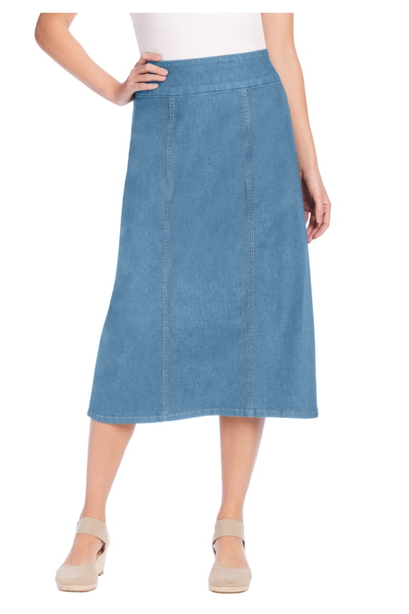 Plus Size Petite Pull-On Flex Elastic-Waist Stretch Denim Skirt