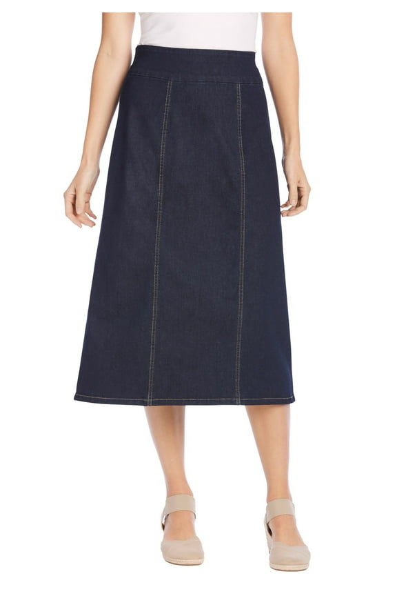 Plus Size Pull-On Flex Elastic-Waist Stretch Denim Skirt