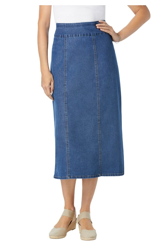 Plus Size Petite Pull-On Flex Elastic-Waist Stretch Denim Skirt