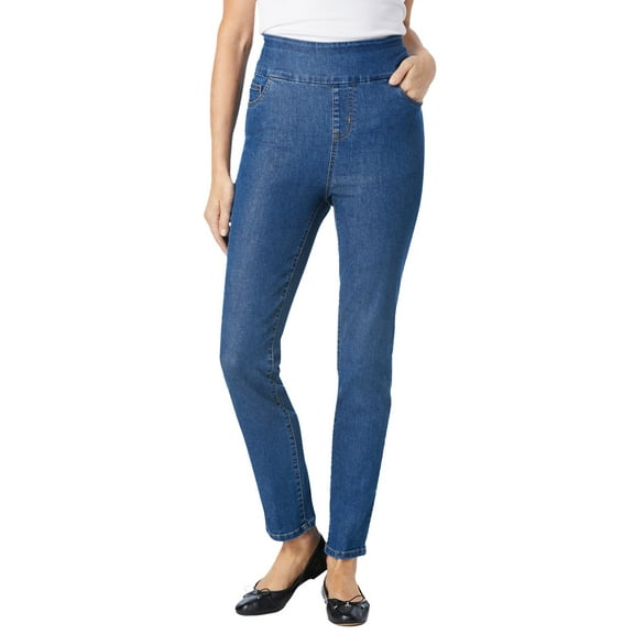 Woman Within Plus Size  Slim-Leg Pull-On Gap-Free Stretch-Denim Jeans
