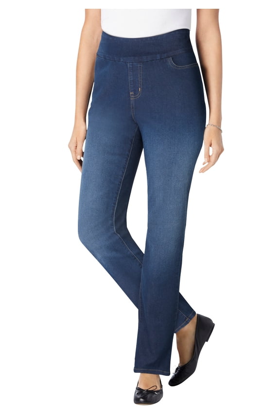 Plus Size Flex Pull-On Straight-Leg Gap-Free Stretch Denim Jeans