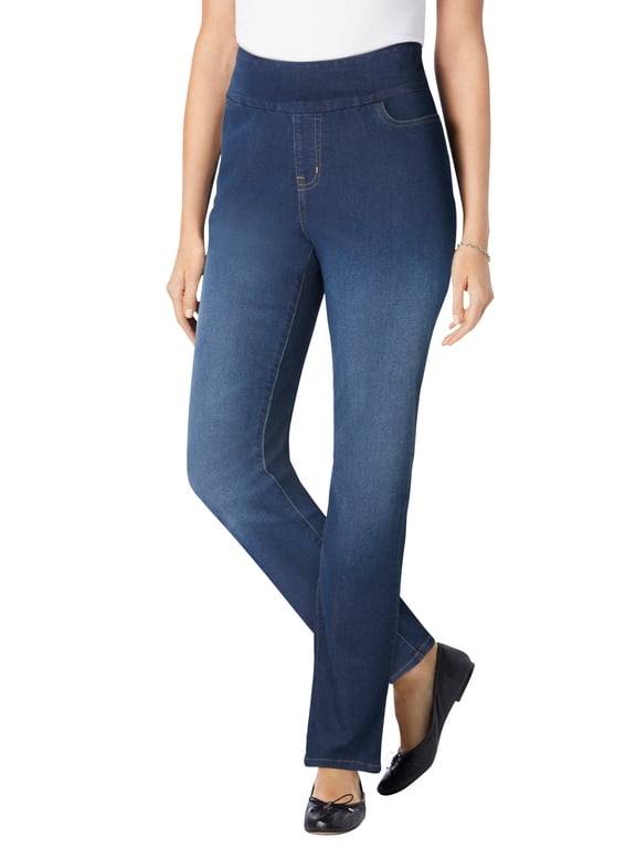 Plus Size Flex Pull-On Straight-Leg Gap-Free Stretch Denim Jeans