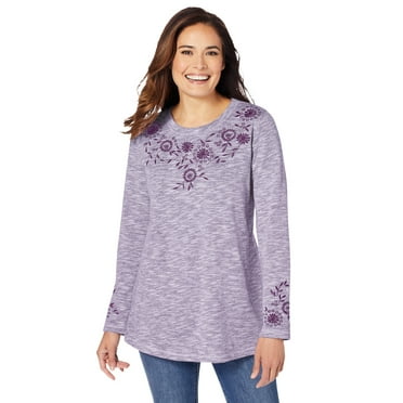 Woman Within Plus Size Floral Embroidered Sweatshirt Tee
