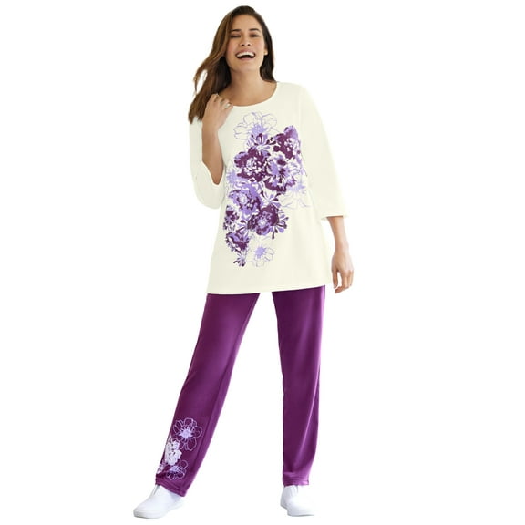 Woman Within Plus Size Floral Tee And Pant Set