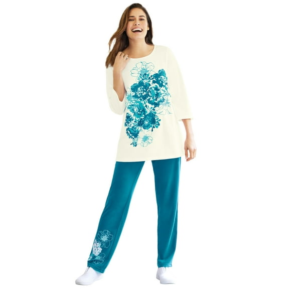 Woman Within Plus Size Floral Tee And Pant Set