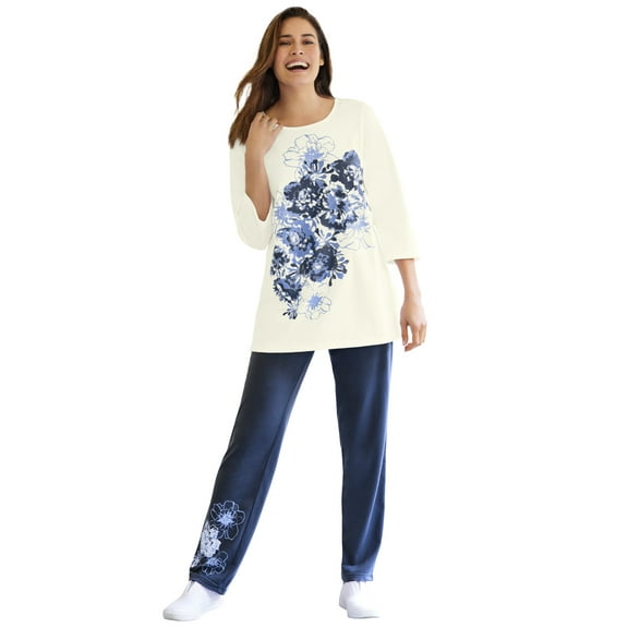 Woman Within Plus Size Floral Tee And Pant Set