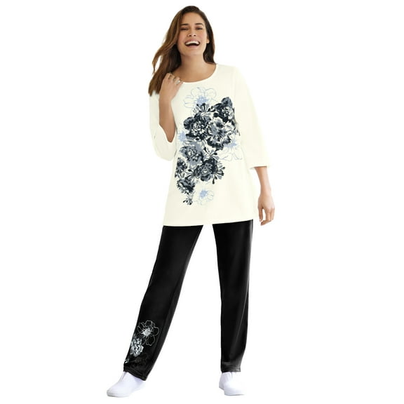 Woman Within Plus Size Floral Tee And Pant Set