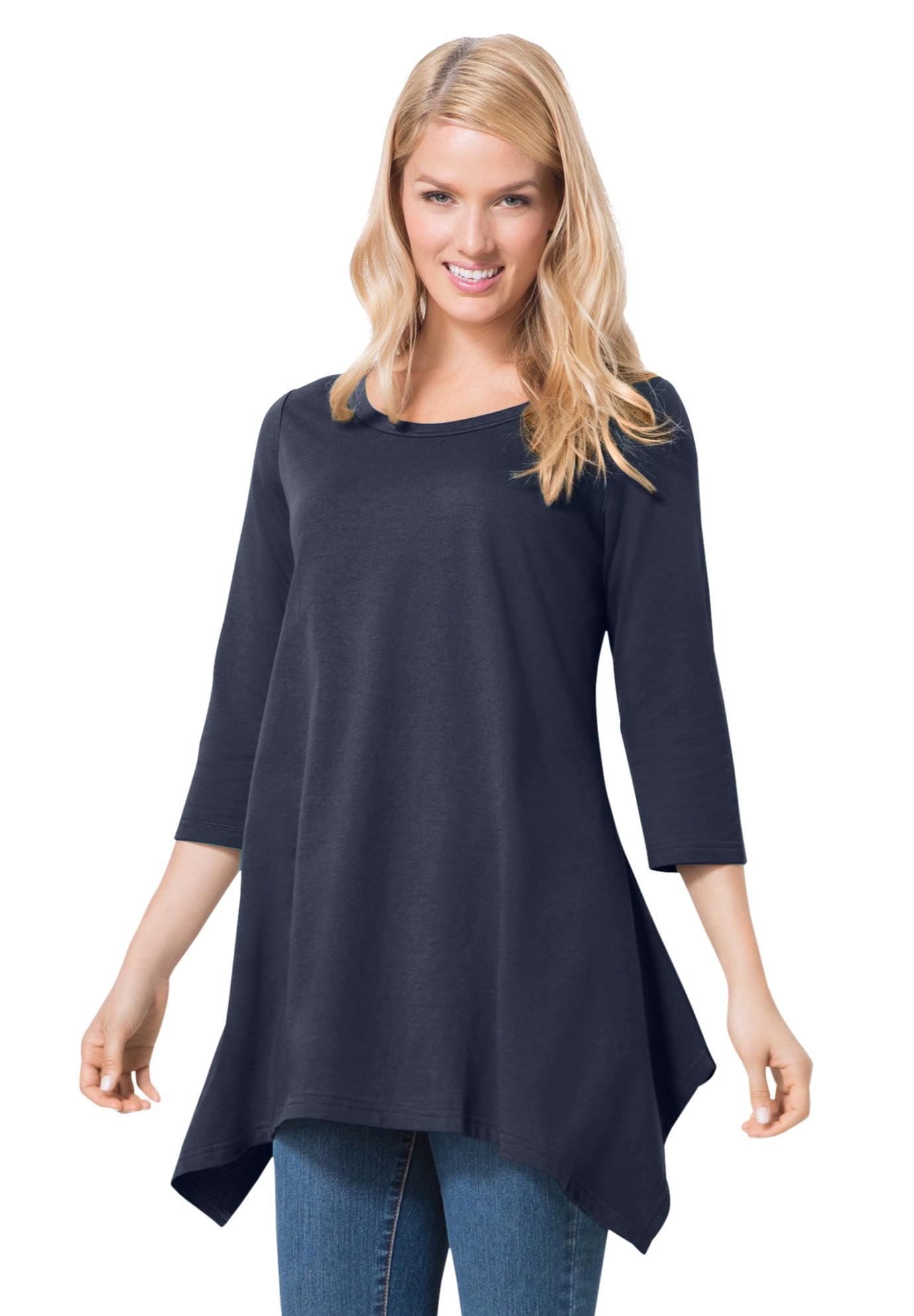 Woman Within Plus Size Sleeveless Tunic - V-Neck, Hanky Hem, Rayon/Spandex, Size 18-20
