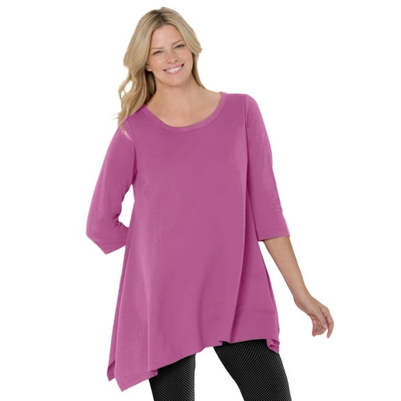 Woman Within Plus Size French Terry Handkerchief Hem Tunic