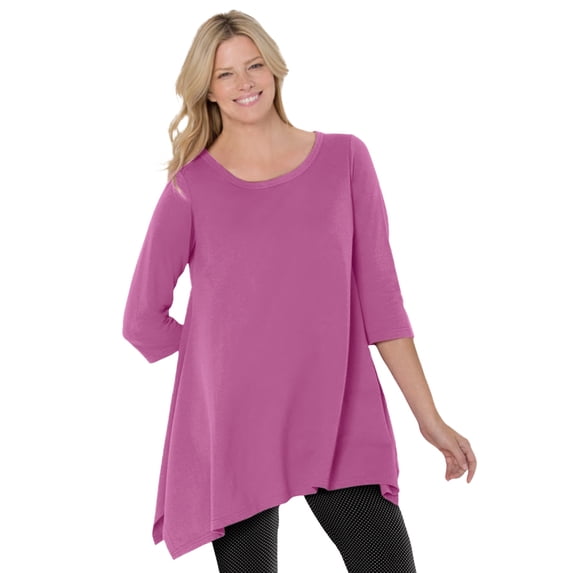 Woman Within Plus Size French Terry Handkerchief Hem Tunic