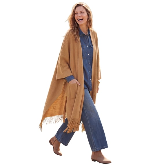 Woman Within Plus Size Fringed Cape Sweater
