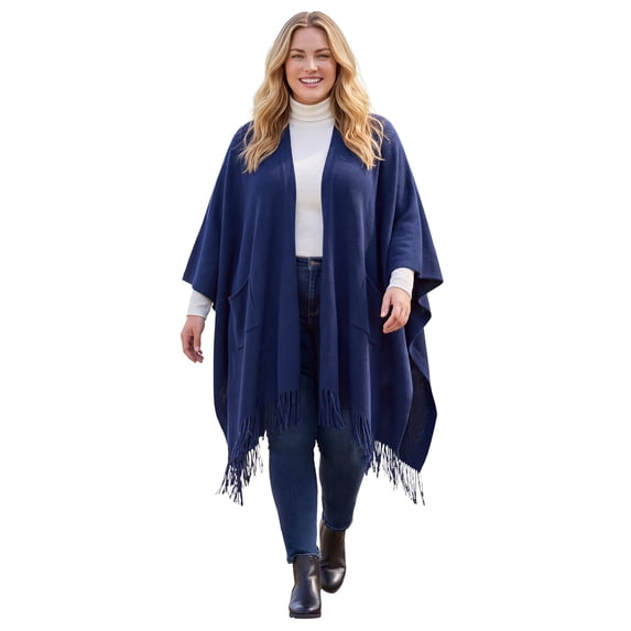Woman Within Plus Size Fringed Cape Sweater