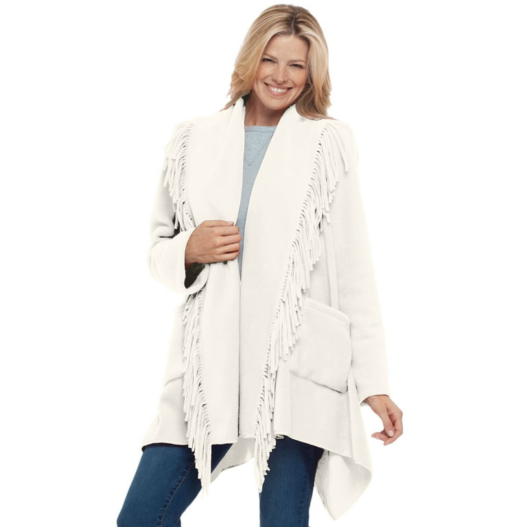 Woman Within Women's Plus Size Fringed Shawl Collar Fleece Jacket Fleece  Jacket - Walmart.com