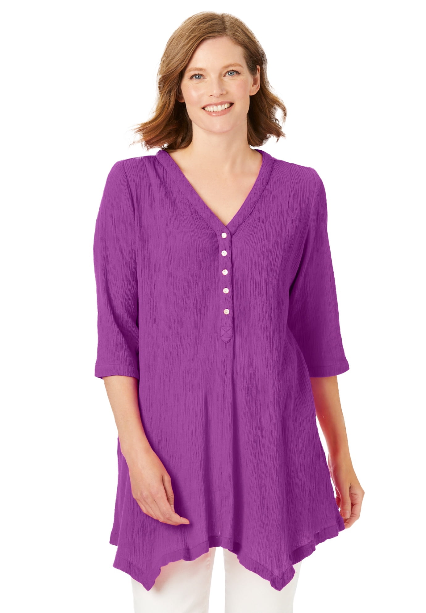 Plus Size Handkerchief Hem Henley Tunic