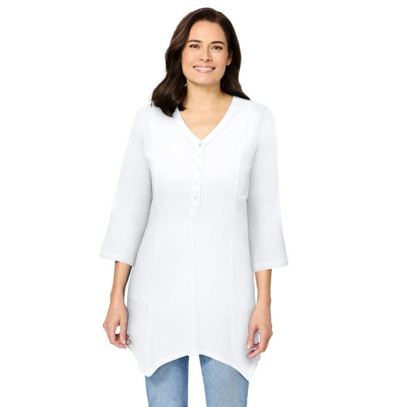 Woman Within Plus Size Handkerchief Hem Henley Tunic