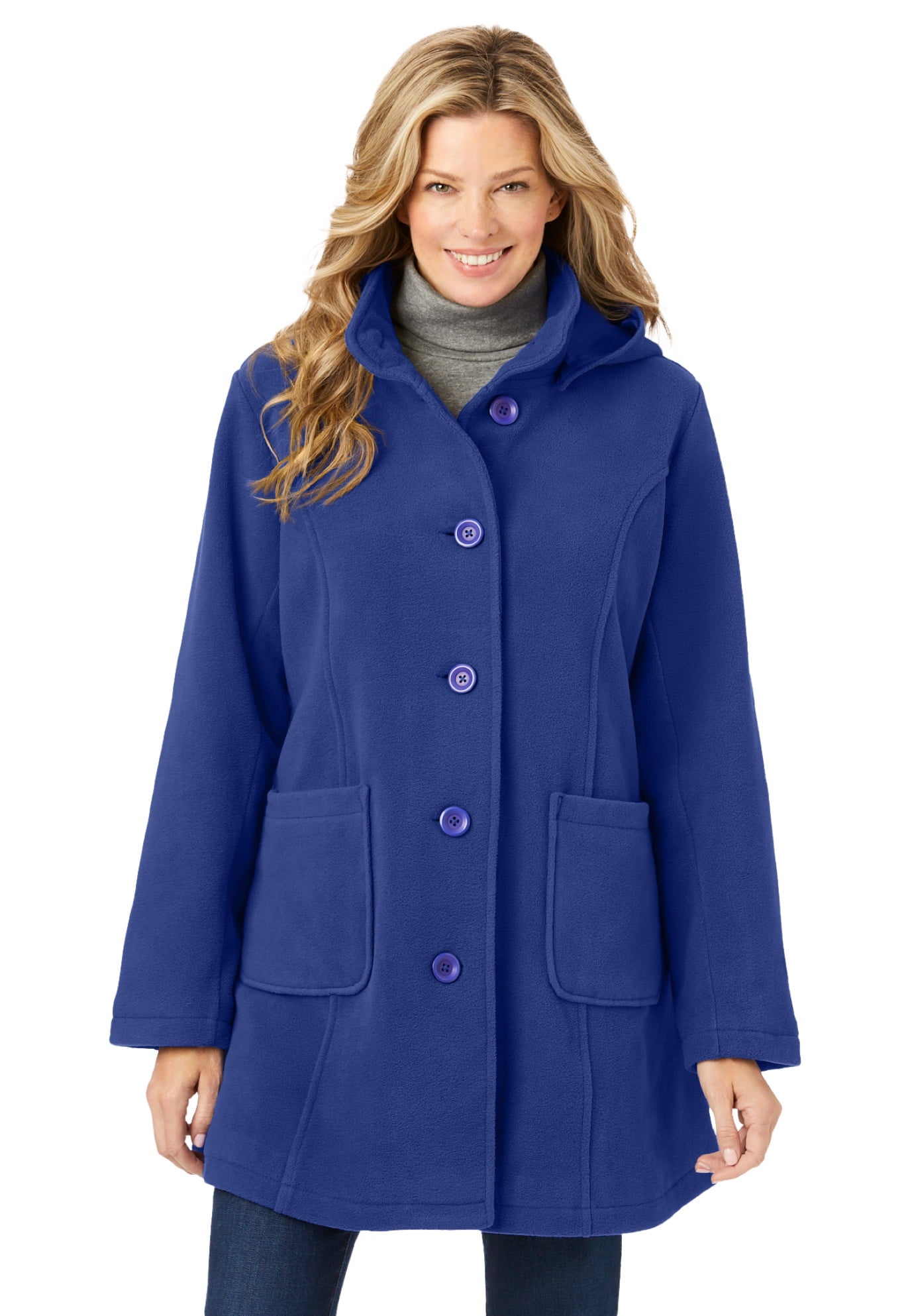 Woman Within Women s Plus Size Hooded A Line Fleece Coat