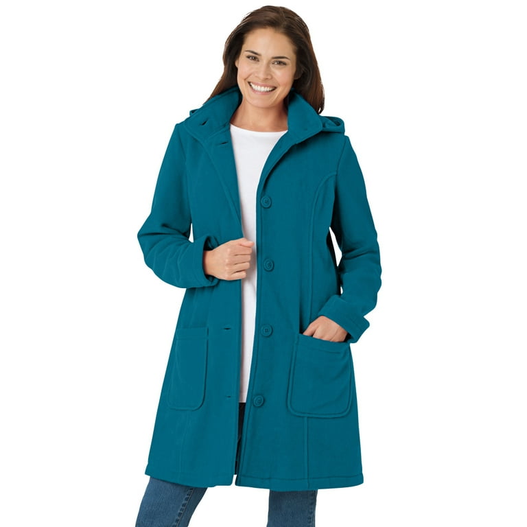 Woman Within Women's Plus Size Hooded A-Line Fleece Coat Coat