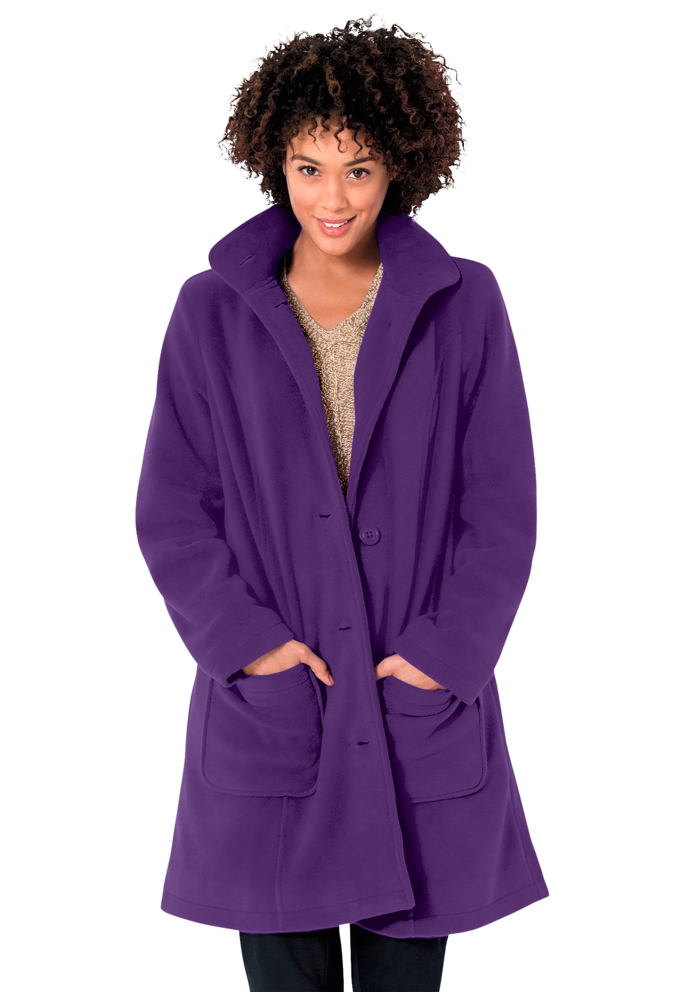 Woman Within Women's Plus Size Hooded A-Line Fleece Coat Coat