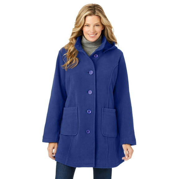 Woman Within Plus Size Hooded A-Line Fleece Coat
