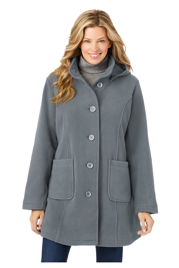 Plus Size Hooded A-Line Fleece Coat