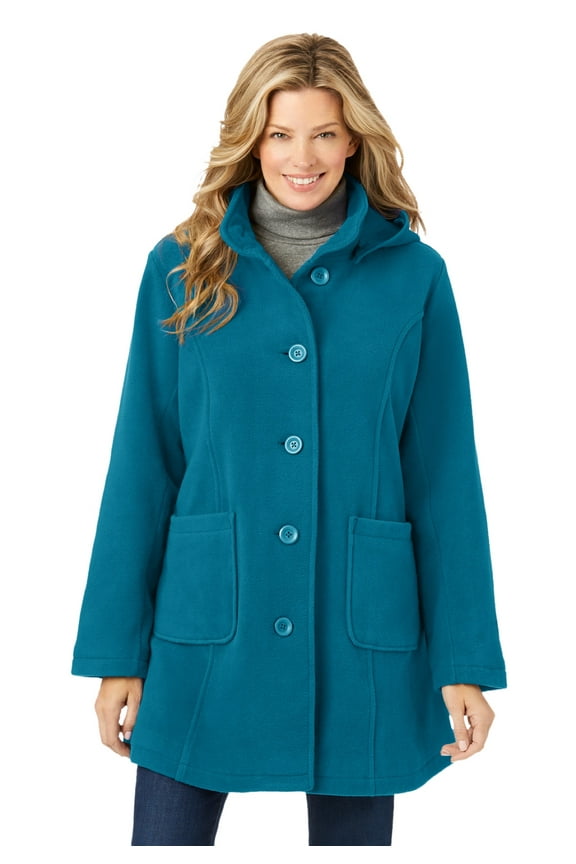 Plus Size Hooded A-Line Fleece Coat