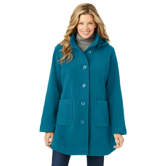 Woman Within Plus Size Hooded A-Line Fleece Coat