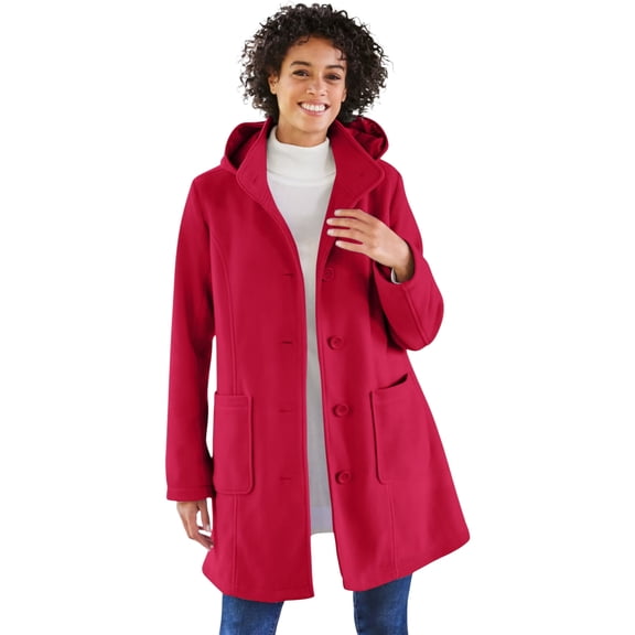 Woman Within Plus Size Hooded A-Line Fleece Coat