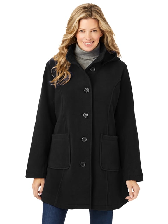 Plus Size Hooded A-Line Fleece Coat