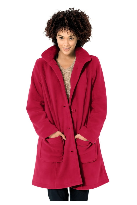 Plus Size Hooded A-Line Fleece Coat