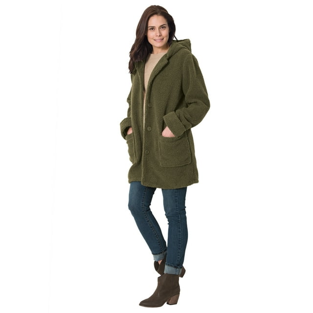 Woman Within Women's Plus Size Hooded Berber Fleece Jacket Fleece