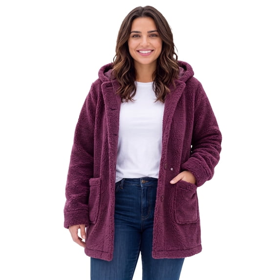 Woman Within Plus Size Short Hooded Berber Fleece Jacket