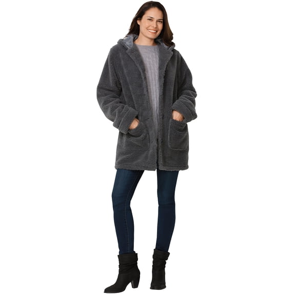 Woman Within Plus Size Short Hooded Berber Fleece Jacket