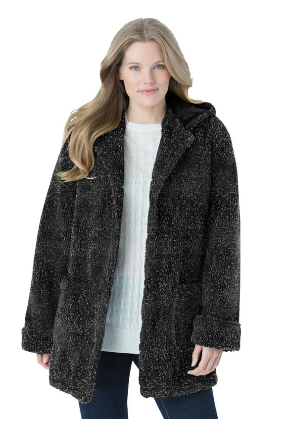 Plus Size Short Hooded Berber Fleece Jacket