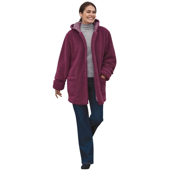 Woman Within Plus Size Short Hooded Berber Fleece Jacket