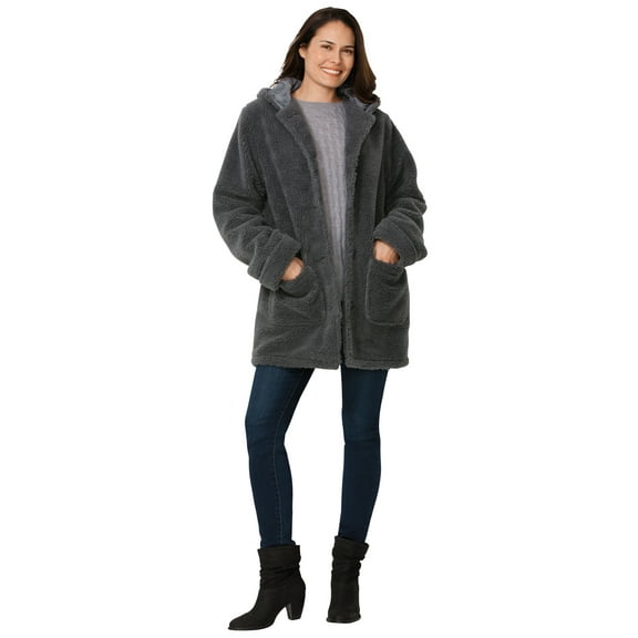 Woman Within Plus Size Short Hooded Berber Fleece Jacket