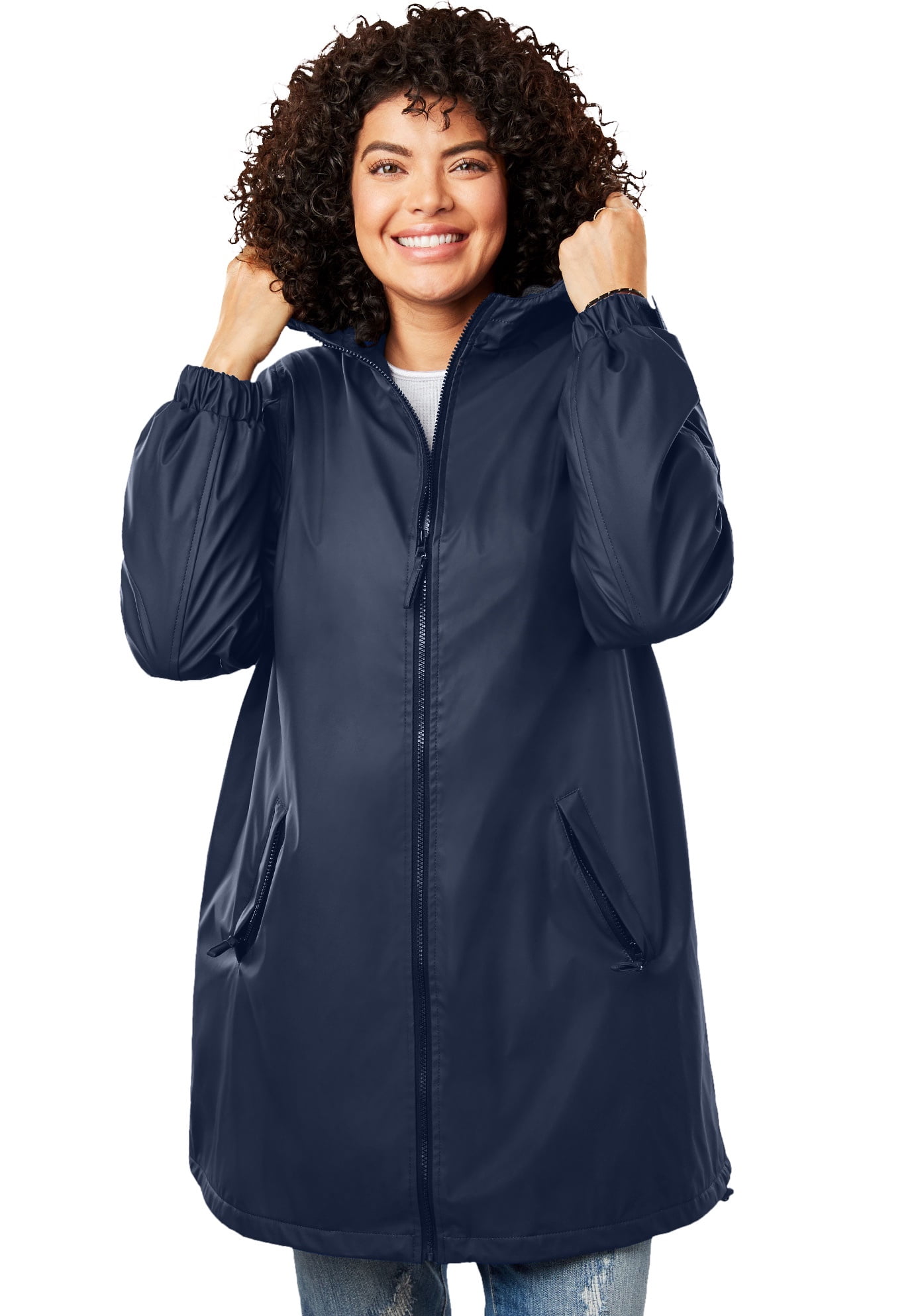 Woman Within Women's Plus Size Hooded Slicker Raincoat