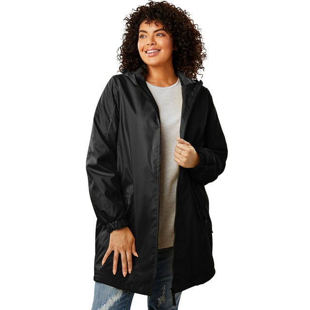 Woman Within Women's Plus Size Hooded Slicker Raincoat Raincoat