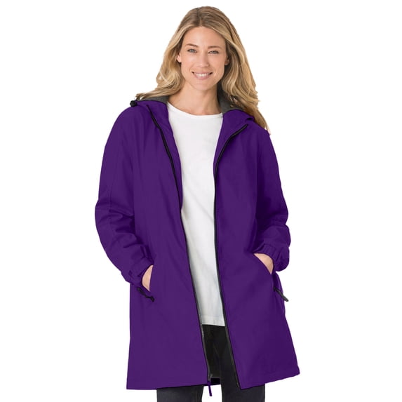 Woman Within Plus Size Fleece-Lined Mid-Length Slicker Raincoat