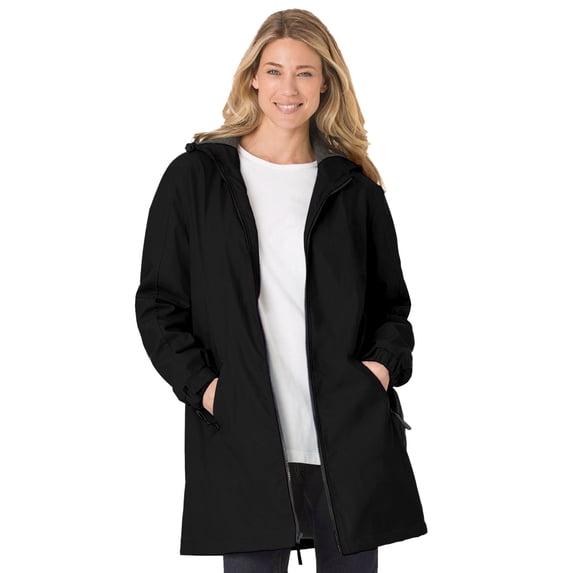Woman Within Plus Size Fleece-Lined Mid-Length Slicker Raincoat